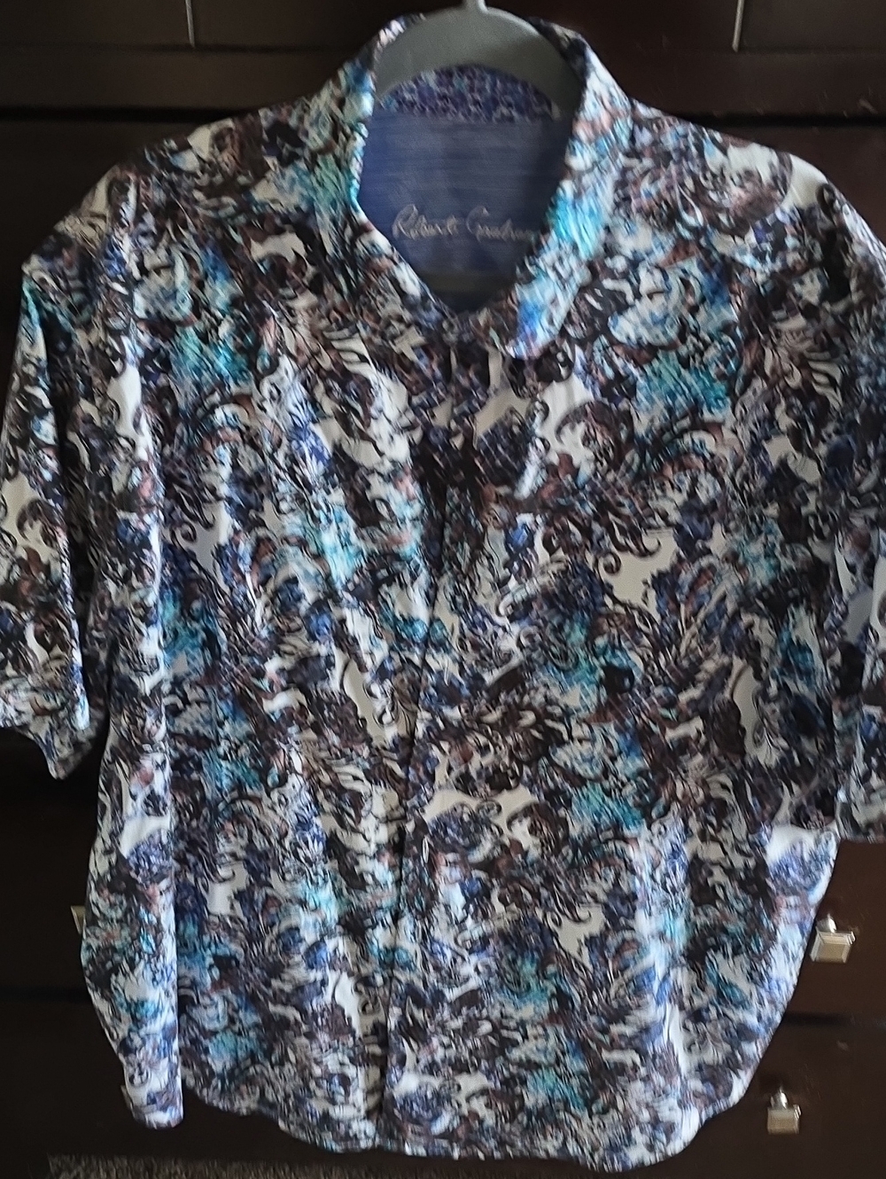 Robert Graham White, Blue & Brown Paisley Short Sleeve Button-Down